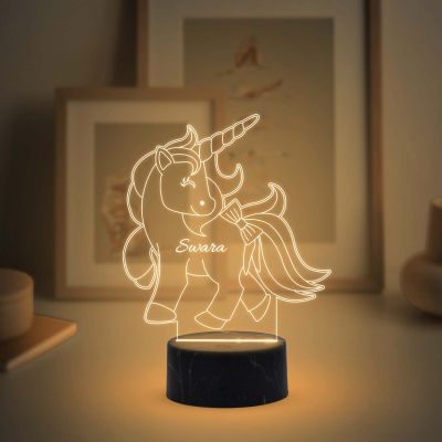 3D Illusion Unicorn Horse Night Lamp with Warm White Light Customized with Name Gifts for Kids ,Bedroom Decoration Lamp
